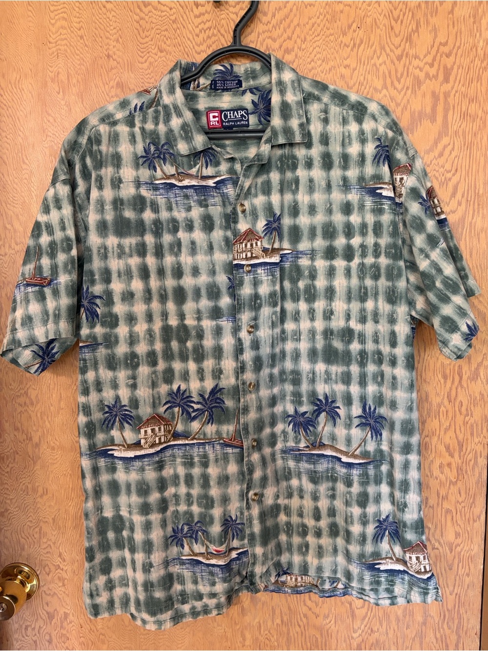 Ralph Lauren Chaps Green Tropical Print Short-Sleeve Button-Down Shirt